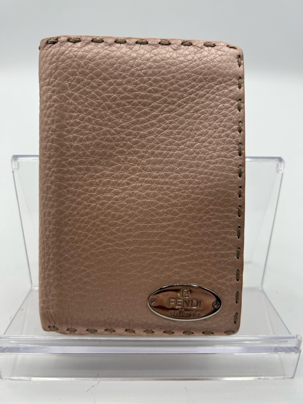 Fendi Dusty Rose Pebbled Leather kiss lock wallet